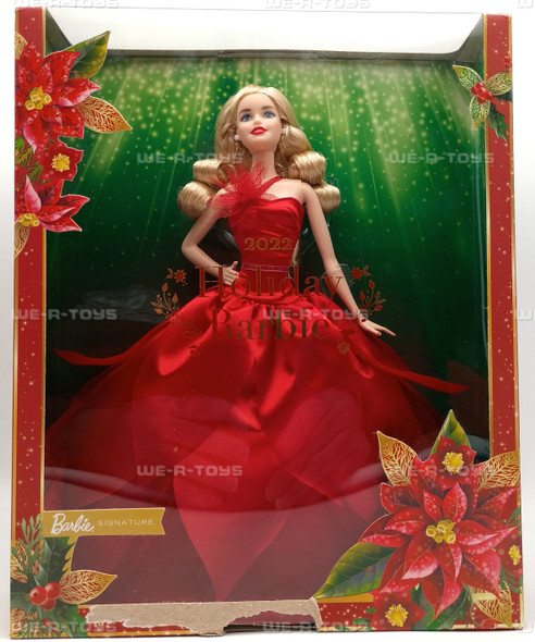 Barbie Signature 2022 Holiday Doll Blonde Hair In Red Dress Mattel HBY03 New