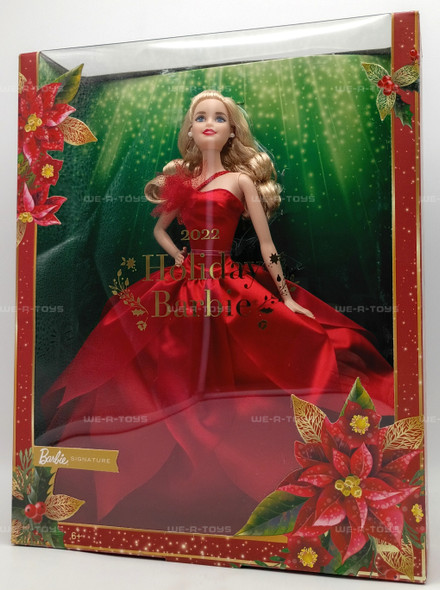 2022 Holiday Barbie Doll Barbie Signature Blonde Hair In Red Dress Mattel HBY03