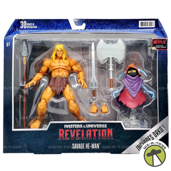 Masters of the Universe Masterverse Revelation Savage He-Man and Orko Figures