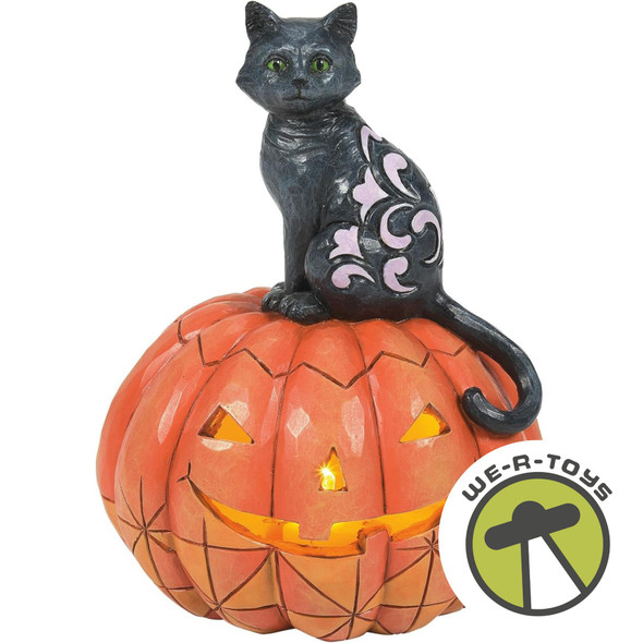Jim Shore Heartwood Creek Black Cat on Pumpkin LED Purr-fect Pumpkin Figurine