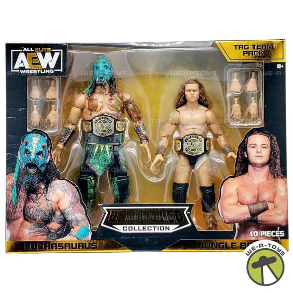 AEW Unrivaled Jurassic Express Luchasaurus and Jungle Boy Figures Jazwares