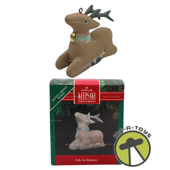 Folk Art Reindeer Hallmark Keepsake Ornament Handcrafted Wood New 1991 QX5359