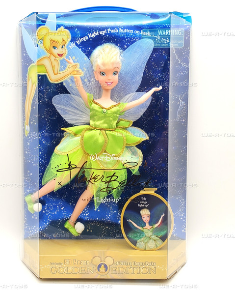 Disney's Peter Pan Tinkerbell With Light Up Wings Doll 50th Anniversary Gold Ed.