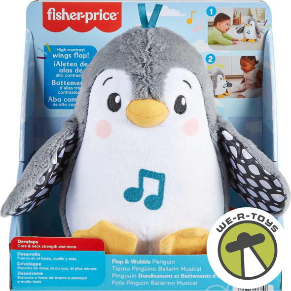 Fisher Price Baby Tummy Time Toy Flap & Wobble Penguin Electronic Plush