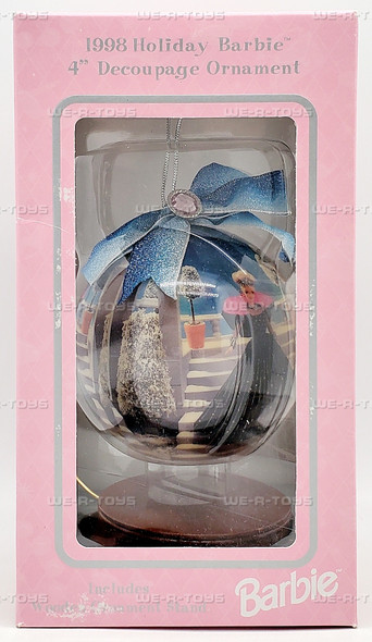 1998 Holiday Barbie 4 Inch Decoupage Ornament Including Wooden Stand