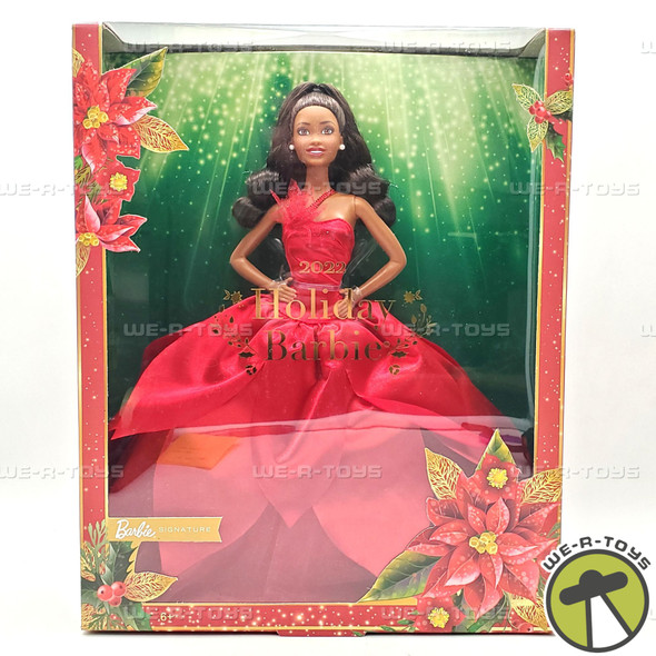 Barbie Signature 2022 Holiday Barbie Doll Dark-Brown Wavy Hair NEW