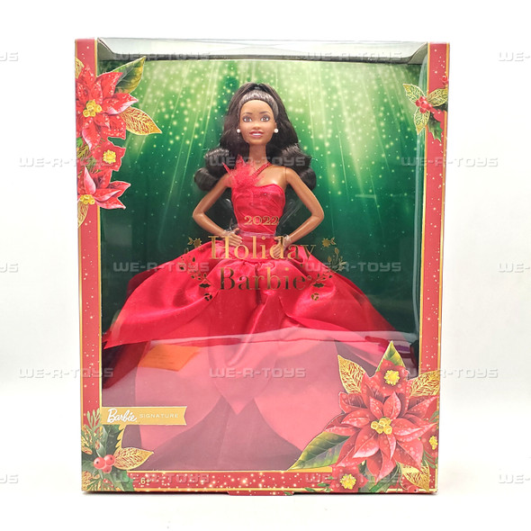 Barbie Signature 2022 Holiday Barbie Doll Dark-Brown Wavy Hair NEW