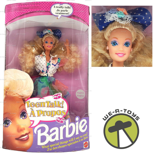 Teen Talk Barbie Doll Crimped Blonde Hair French Packaging 1991 Mattel #5745