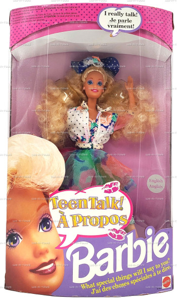 Teen Talk Barbie Doll Crimped Blonde Hair French Packaging 1991 Mattel #5745
