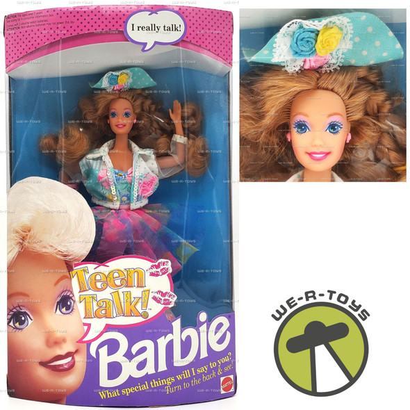 Teen Talk Barbie Doll Curly Blonde Hair Light Blue Hat 1991 Mattel #5745