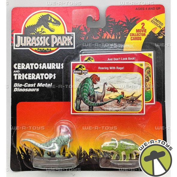Jurassic Park Ceratosaurus & Triceratops Die Cast Dinosaur Figures & Cards 1993