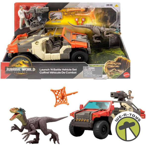 Jurassic World Rebirth Launch ‘N Battle Truck, Martin Krebs Figure & Raptor