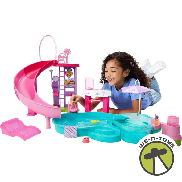 Barbie Dream Pool Playset with 6 Play Areas Including Slide & Bubbling Hot Tub