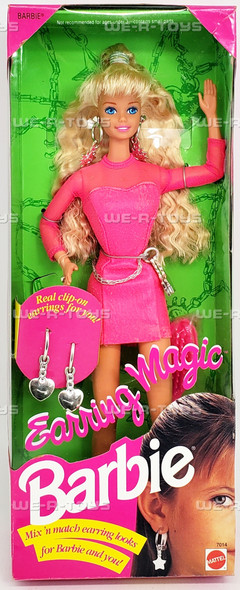 Earring Magic Barbie Doll Blonde With Clip-On Earrings 1992 Mattel 7014
