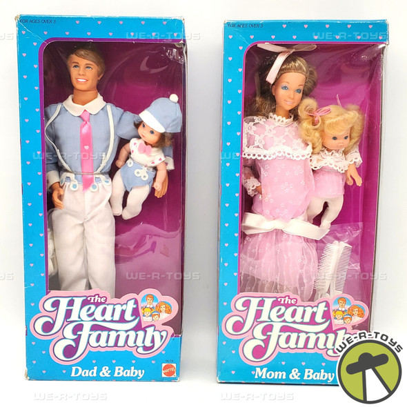 The Heart Family Mom & Baby and Dad & Baby Doll Set of 2 1984 Mattel 9078/9079