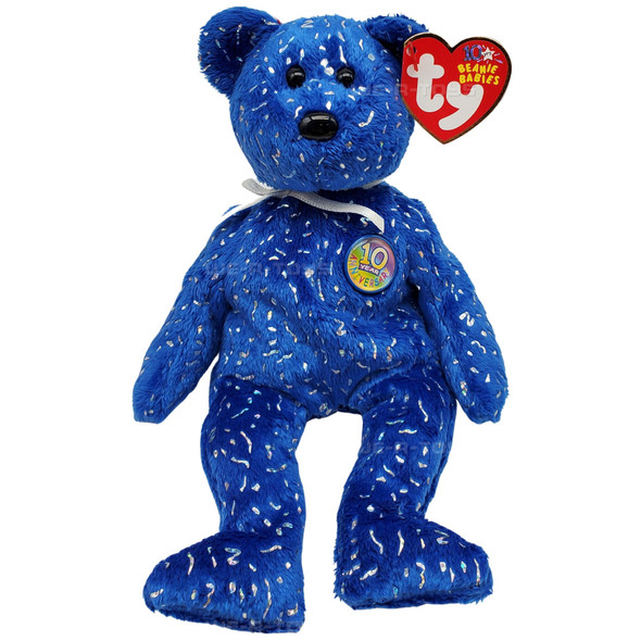 Ty Beanie Babies Decade the Bear 10th Anniversary Plush Royal Blue