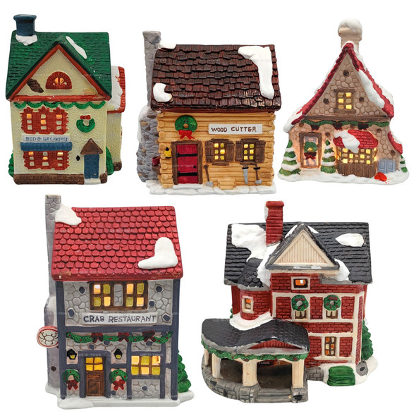 Noma Dickensville Collectables Lot of 5 Small Porcelain Lighted Houses