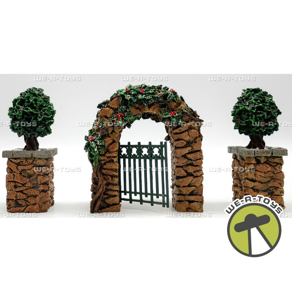Department 56 Village Stone Corner Posts with Holly Tree and Stone Archway Set