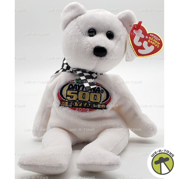 Ty Beanie Babies Racing Gold the White Bear NASCAR Daytona 500 Plush 2008