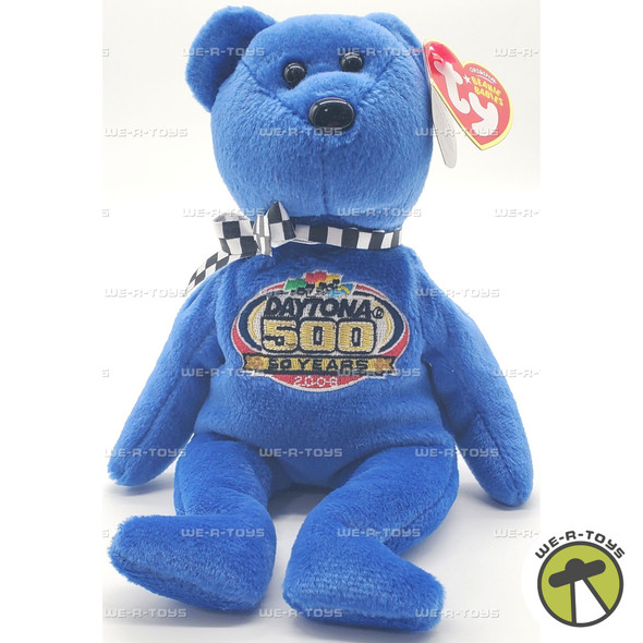 Ty Beanie Babies Racing Gold the Blue Bear NASCAR Daytona 500 Plush 2008