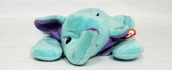 Ty Pillow Pals Squirt the Elephant Teal Plush with Purple Ears 1998