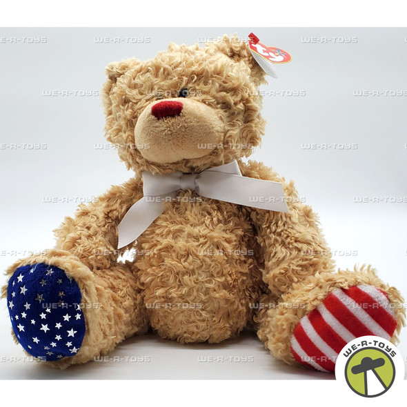 Ty Beanie Buddy Independence the Bear Plush with Red Nose and White Ribbon 2007