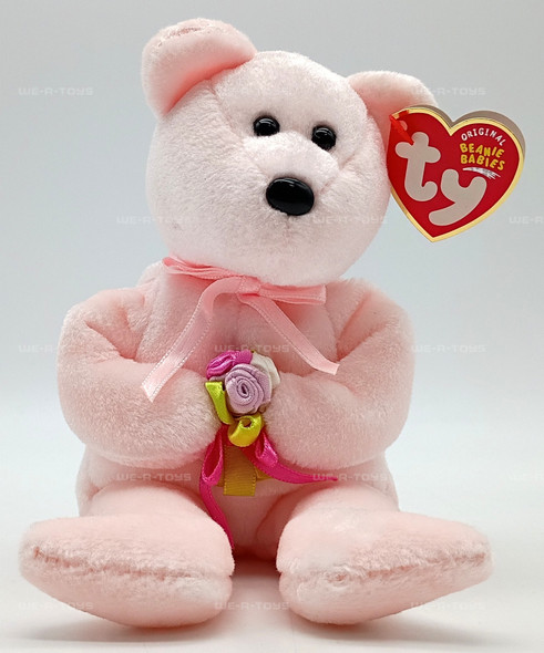 Beanie Babies Dear Pink Bear Holding Flowers by Ty 2003 Plush