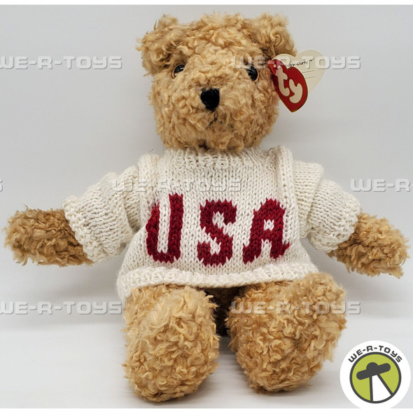 Ty Beanie Classics Baby Curly the Bear with USA Sweater Plush