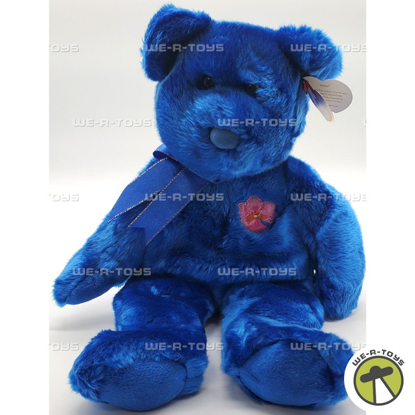 Ty Beanie Buddy Vanda the Bear with Blue Ribbon and Pink Flower Patch Plush