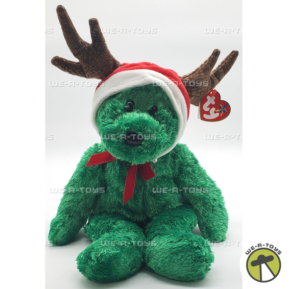 Ty Beanie Buddy 2002 Holiday Teddy Bear with Reindeer Antlers Plush