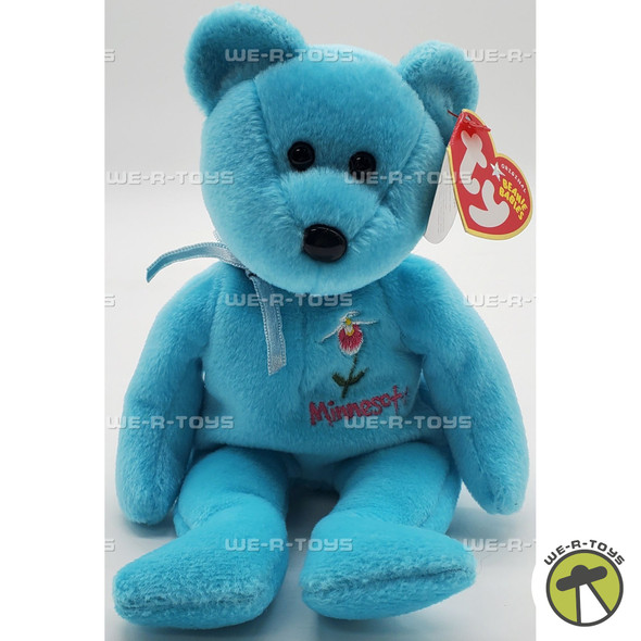 Ty Beanie Baby Minnesota Lady's Slipper the Bear Bright Blue Plush