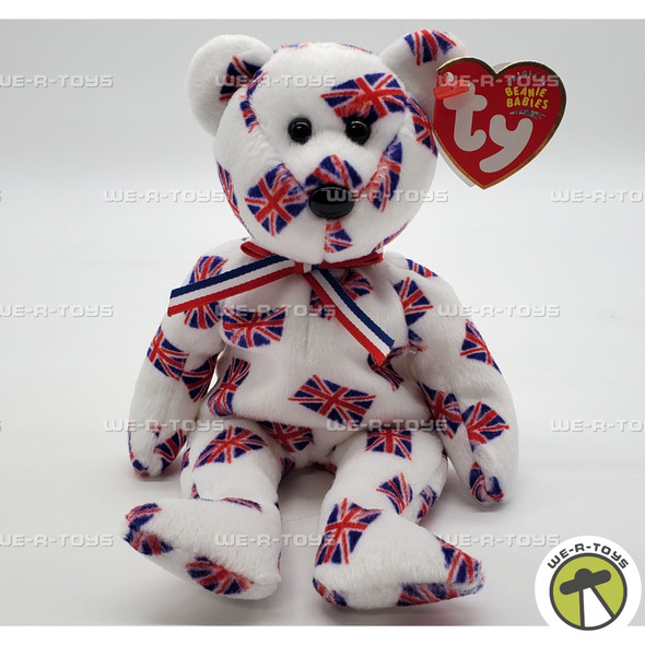 Ty Beanie Baby Jack the Bear with Black Nose UK Flags Plush 2003