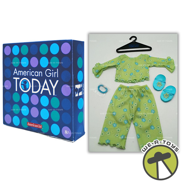 American Girl Today Pajama Set Lime Green & Aqua Doll Fashions Set With Slippers