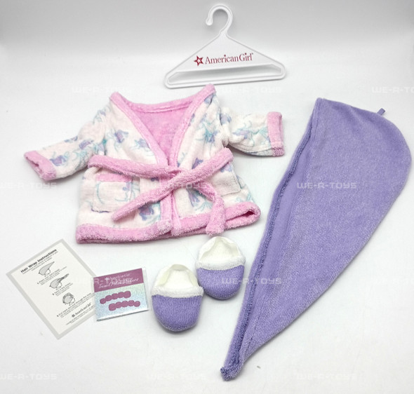 American Girl Bathrobe & Hair Wrap Doll Fashions Set Slippers & Polish Stickers