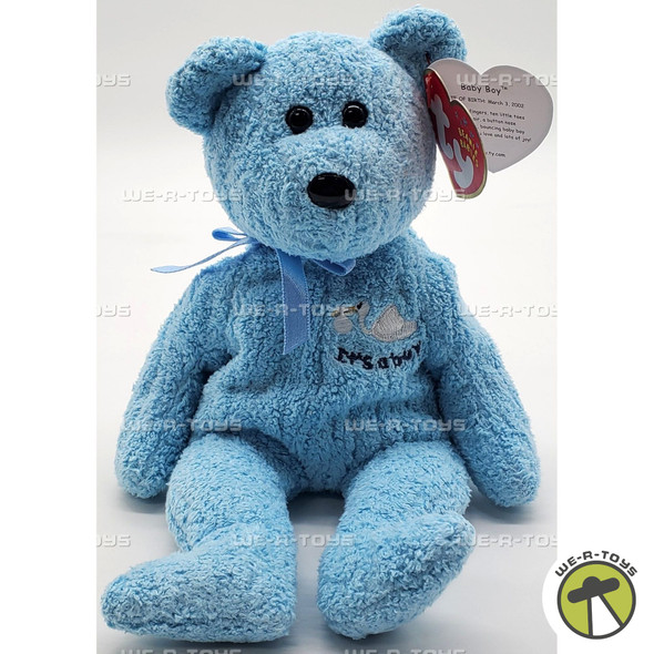 Ty Beanie Baby Baby Boy the Bear Light Blue Plush with Blue Ribbon 2002