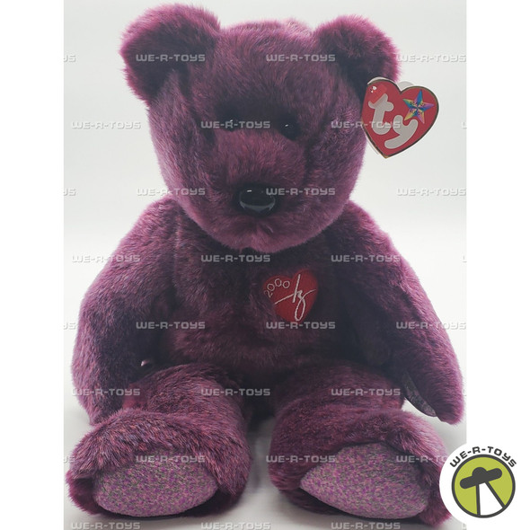 Ty Beanie Buddy 2000 Signature Bear Purple with Heart Patch Plush