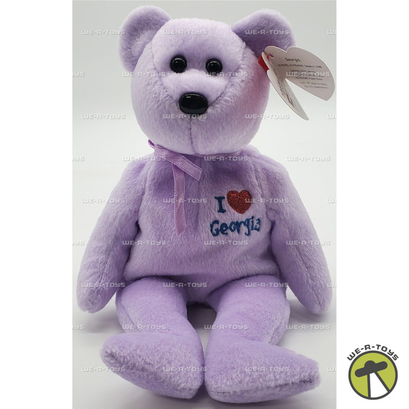 Ty Beanie Baby I Love Georgia the Bear with Purple Ribbon Plush 2004