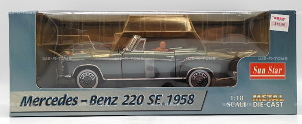 Sun Star Mercedes Benz 220 SE 1958 Silver 1:18 Metal Die-Cast Vehicle Item 3552