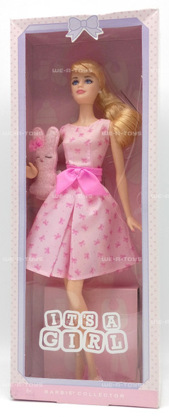 It's A Girl Barbie Doll Barbie Collector Blonde In Pink Dress & Mini Bunny 2015