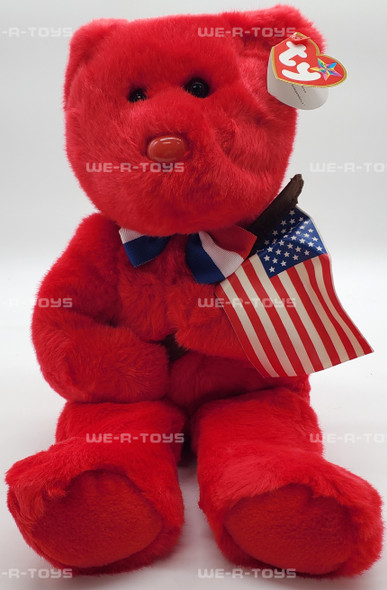 Ty Beanie Buddy Thomas the Bear Independence Day Holding American Flag Plush