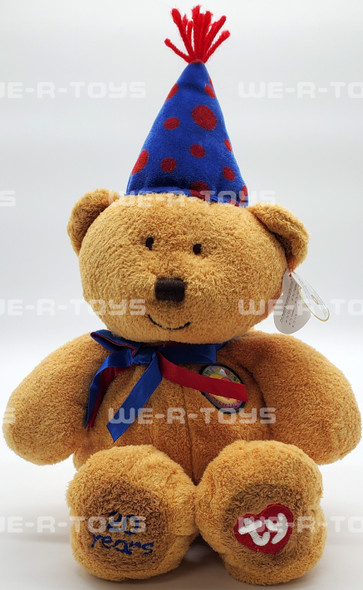Ty Beanie Buddy Laughter the Bear Blue Party Hat with Red Dots Plush 2000