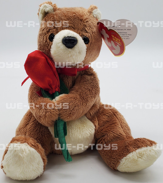 Ty Beanie Baby Always the Bear Holding Red Rose Plush