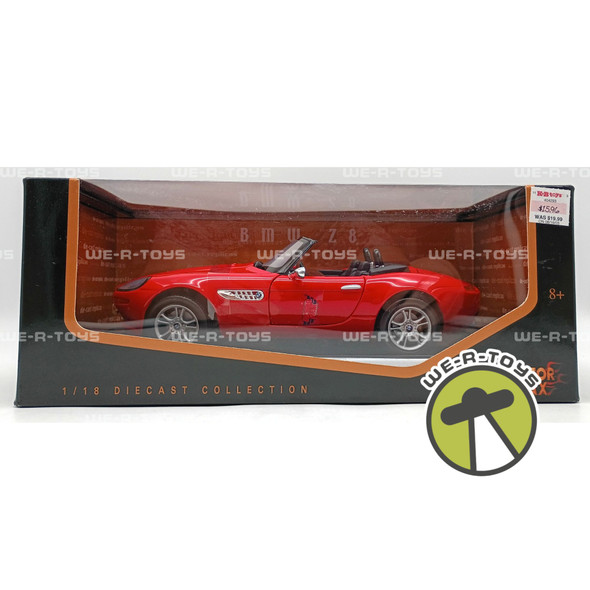 Motormax BMW Z8 Roadster Red Convertible Die Cast Vehicle 1:18 Scale On Base