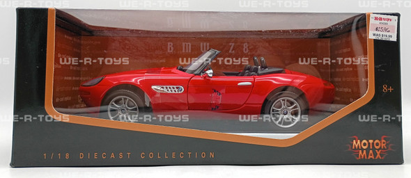Motormax BMW Z8 Roadster Red Convertible Die Cast Vehicle 1:18 Scale On Base