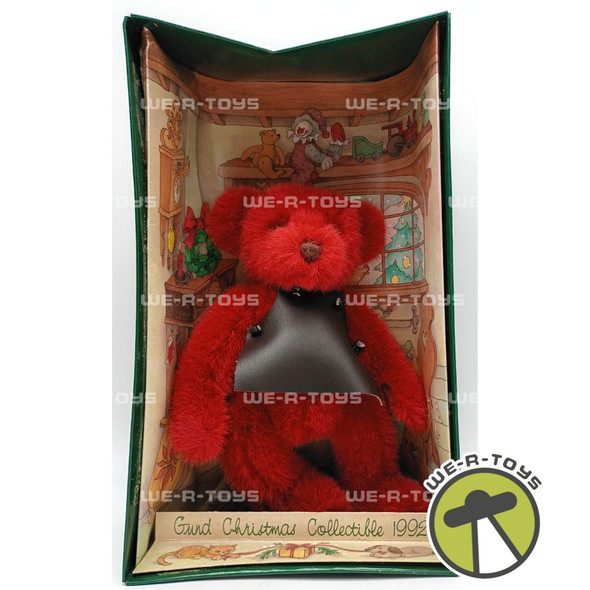 Gund Christmas Collectible 9 Inch Red Teddy Bear Plush With Apron 1992