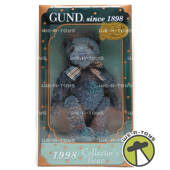 Gund Blue Collectors Gundy Bear 1998 Teddy Bear Plush 9 Inch with Plaid Bow Tie