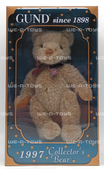 Gund Beige Collectors Bear 1997 Teddy Bear Plush With Plaid Bow Tie 9 Inch