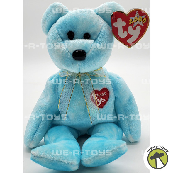 Ty Beanie Baby Thank You Bear the Bear Plush Blue Version 2000