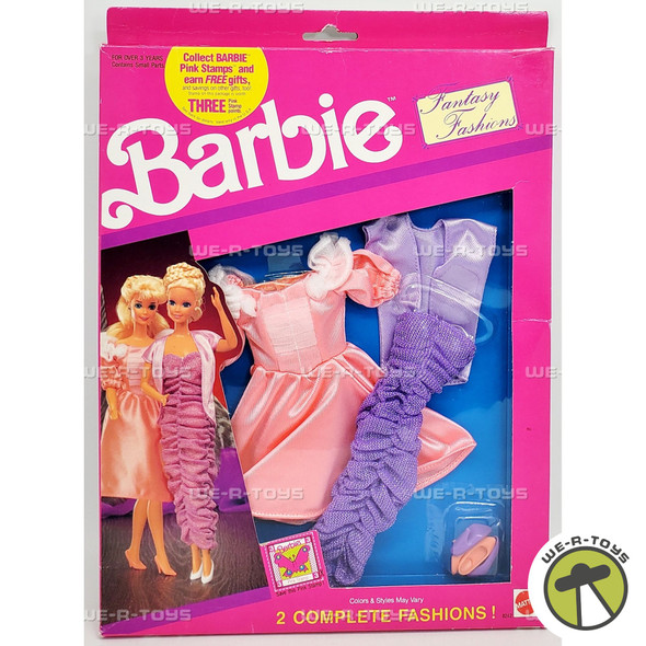Barbie Fantasy Fashions Set Purple Dress and Peach Dress 1990 Mattel 08242