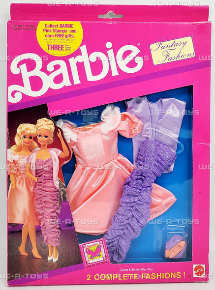 Barbie Fantasy Fashions Set Purple Dress and Peach Dress 1990 Mattel 08242